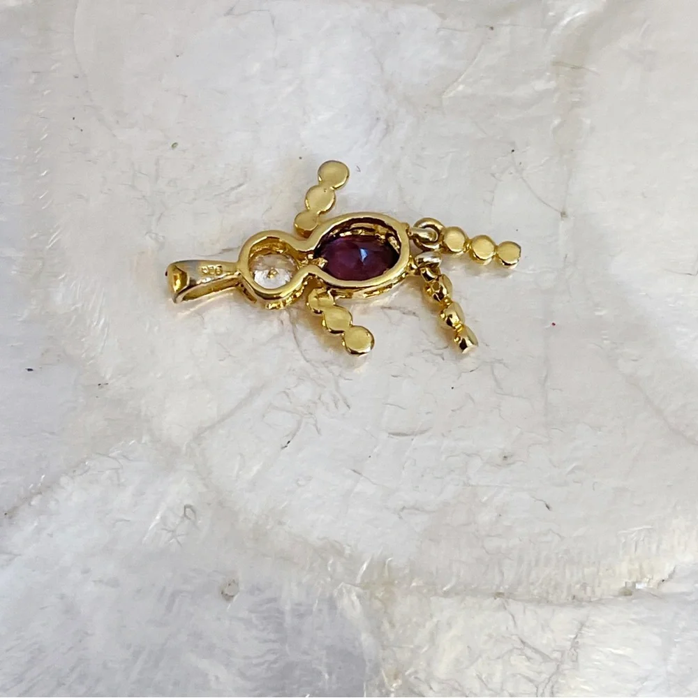 925 Sterling Faux Diamond Faux Amethyst Girl Birthstone Pendant 1.25” - Picture 7 of 9